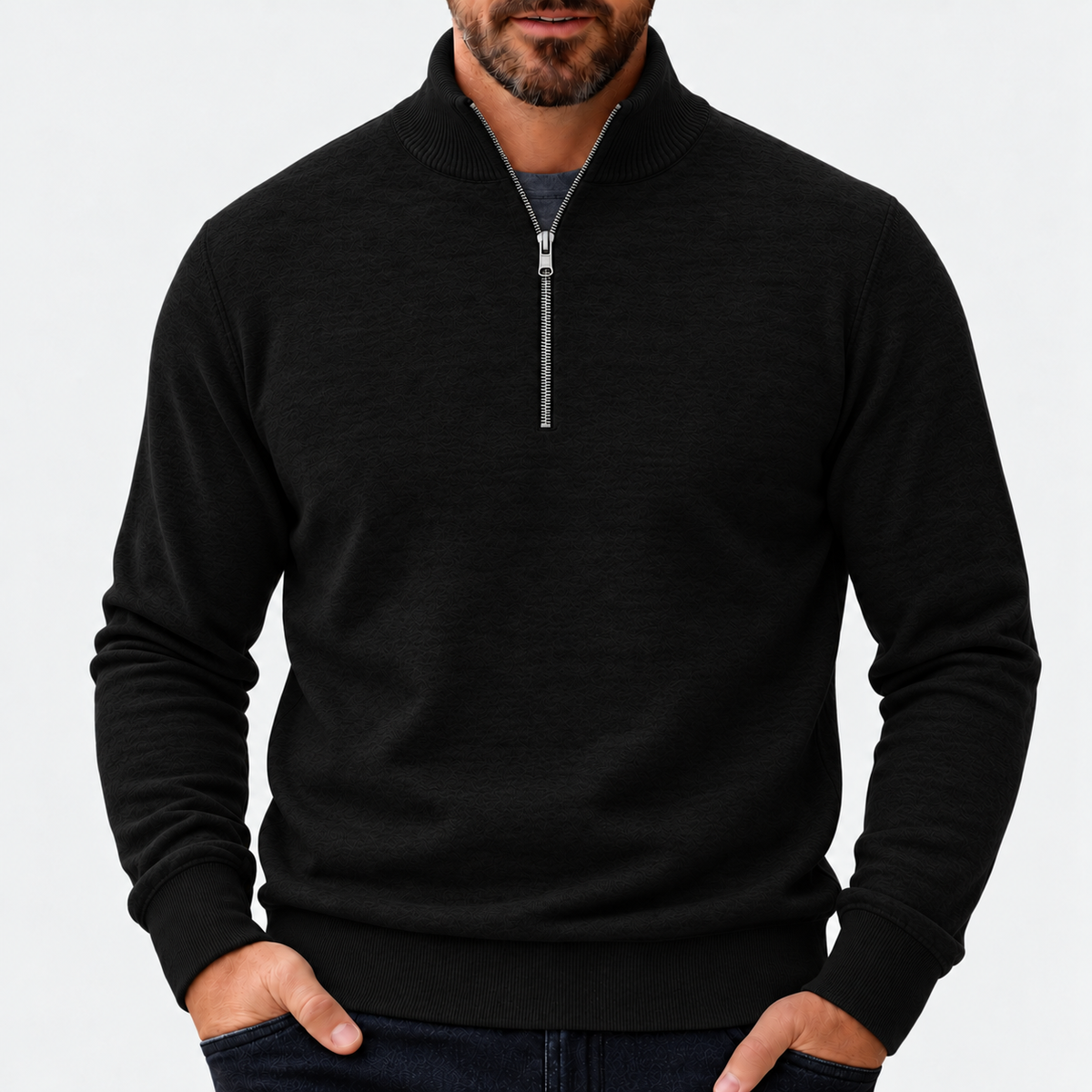 Joris - Heren Trui Quarter Zip Net met Opstaande Kraag en Ribmanchetten