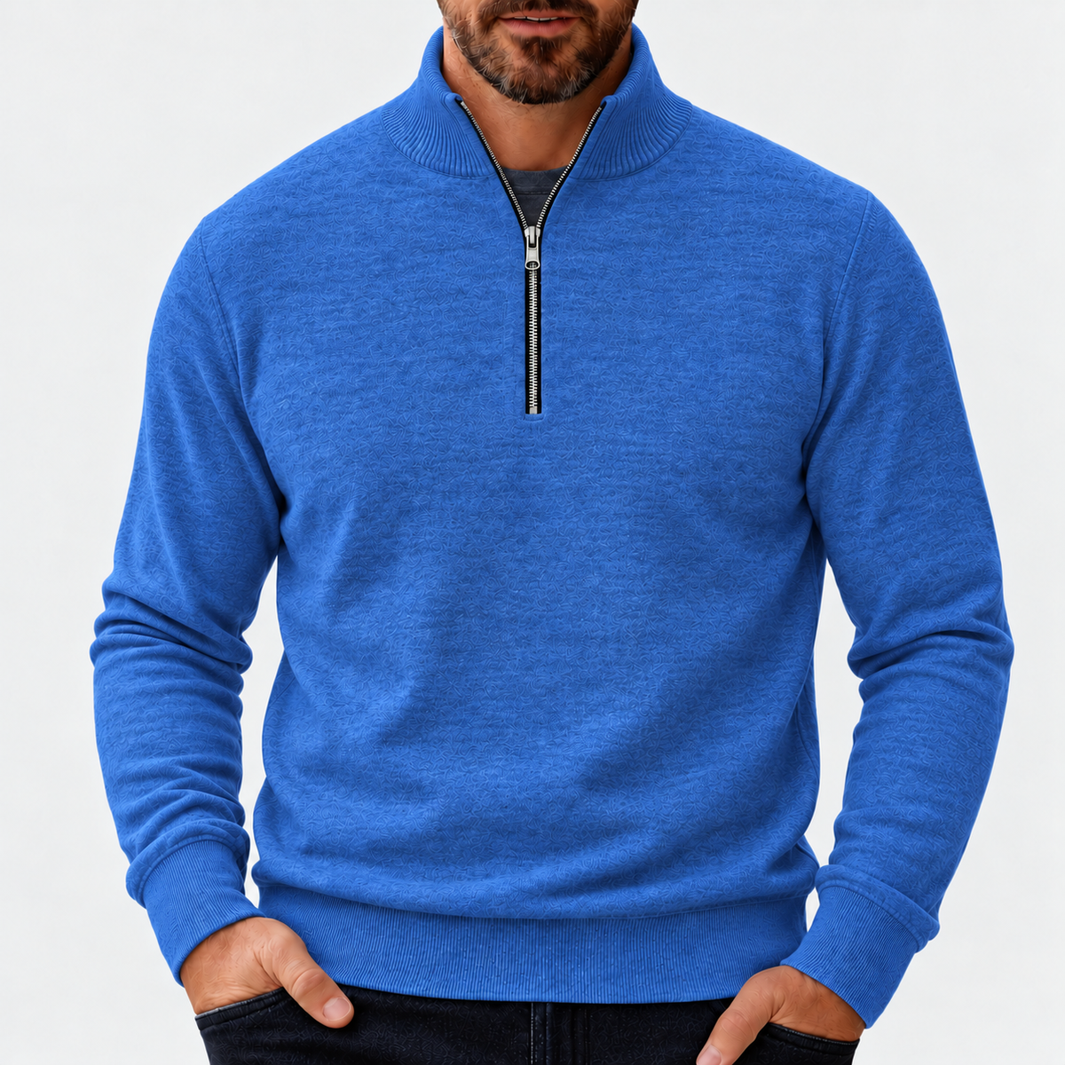 Joris - Heren Trui Quarter Zip Net met Opstaande Kraag en Ribmanchetten