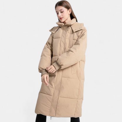 Julia - Dames Lange Winterjas Puffer Oversized met Capuchon en Zakken