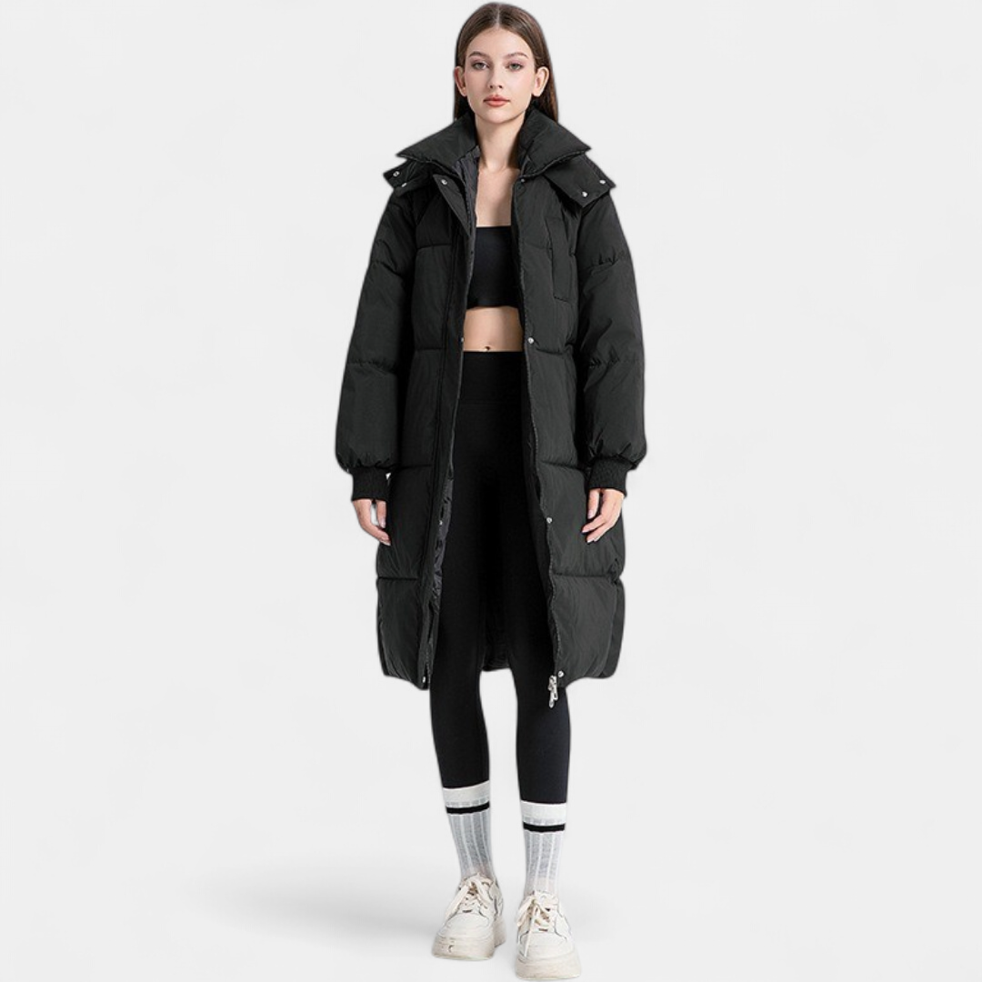 Julia - Dames Lange Winterjas Puffer Oversized met Capuchon en Zakken