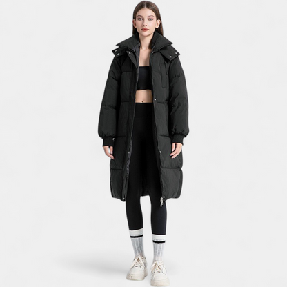 Julia - Dames Lange Winterjas Puffer Oversized met Capuchon en Zakken