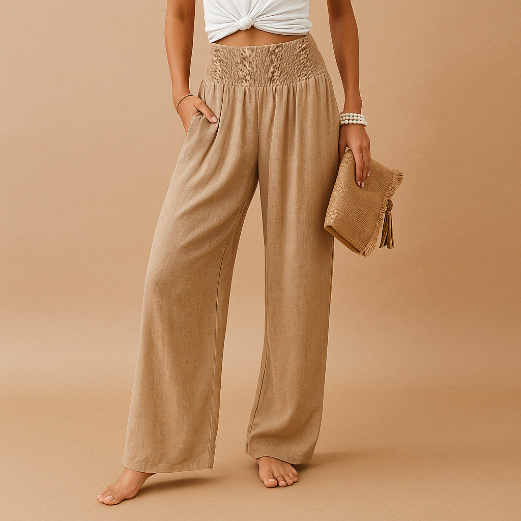 Julia - Casual Linnen Broek Dames met Hoge Taille en Wijde Pijpen