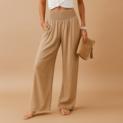 Julia - Casual Linnen Broek Dames met Hoge Taille en Wijde Pijpen
