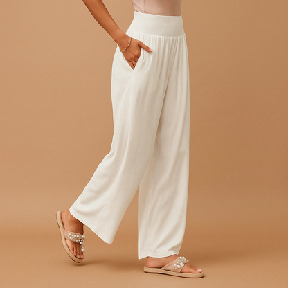 Julia - Casual Linnen Broek Dames met Hoge Taille en Wijde Pijpen