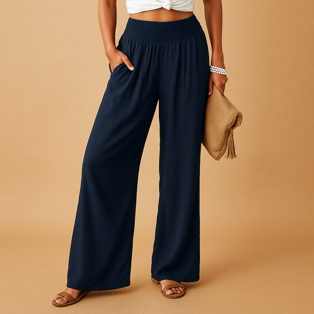 Julia - Casual Linnen Broek Dames met Hoge Taille en Wijde Pijpen