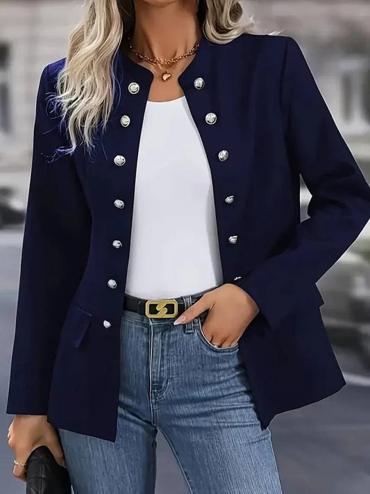 Julia - Dames Blazer voor de Herfst met Sierknopen en Ronde Hals