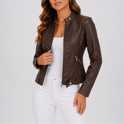 Julia - Dames Herfstjas Biker Stijl met Opstaande Kraag en Ritssluiting