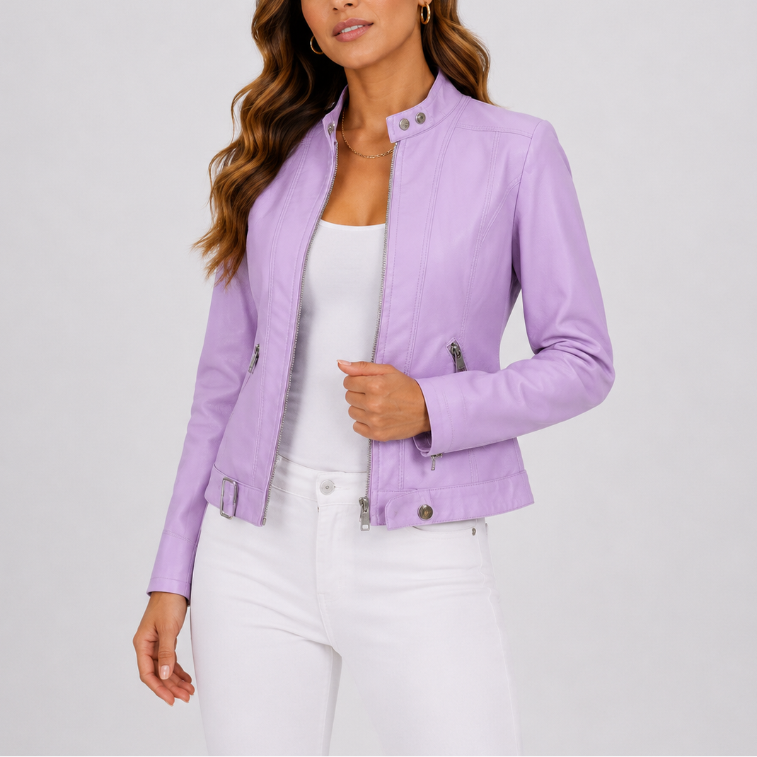 Julia - Dames Herfstjas Biker Stijl met Opstaande Kraag en Ritssluiting