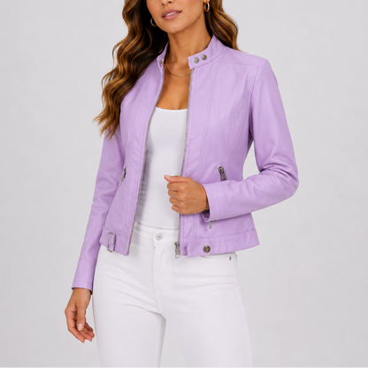 Julia - Dames Herfstjas Biker Stijl met Opstaande Kraag en Ritssluiting