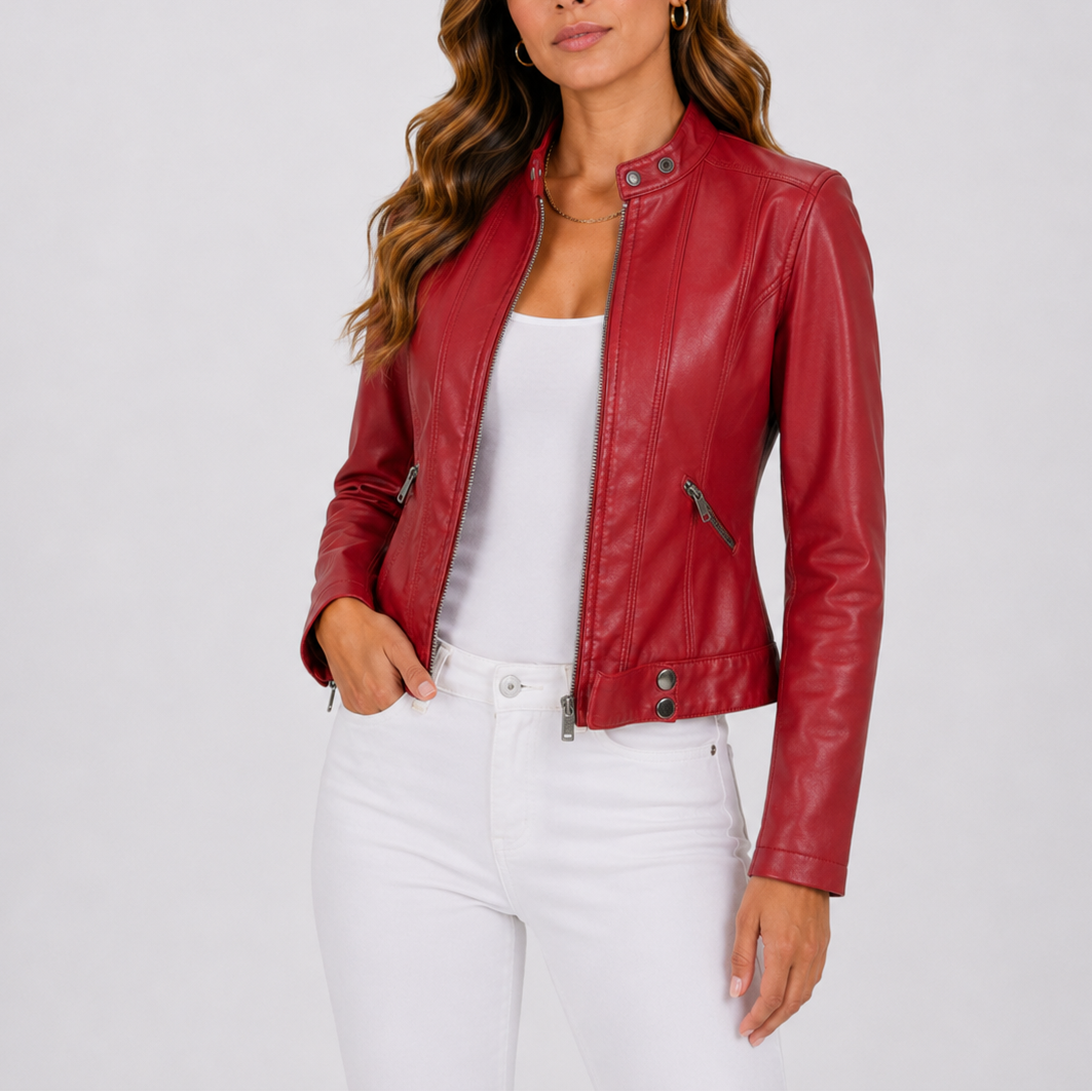 Julia - Dames Herfstjas Biker Stijl met Opstaande Kraag en Ritssluiting