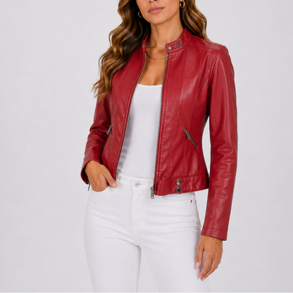 Julia - Dames Herfstjas Biker Stijl met Opstaande Kraag en Ritssluiting