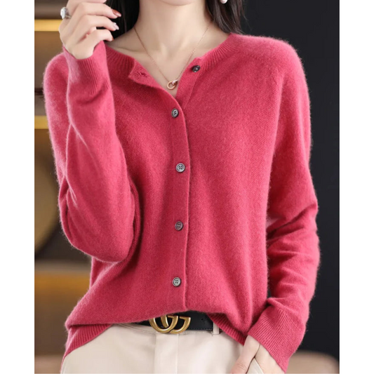 Julia - Dames Vest Cashmere Stijl met Knoopsluiting en Geribde Boord