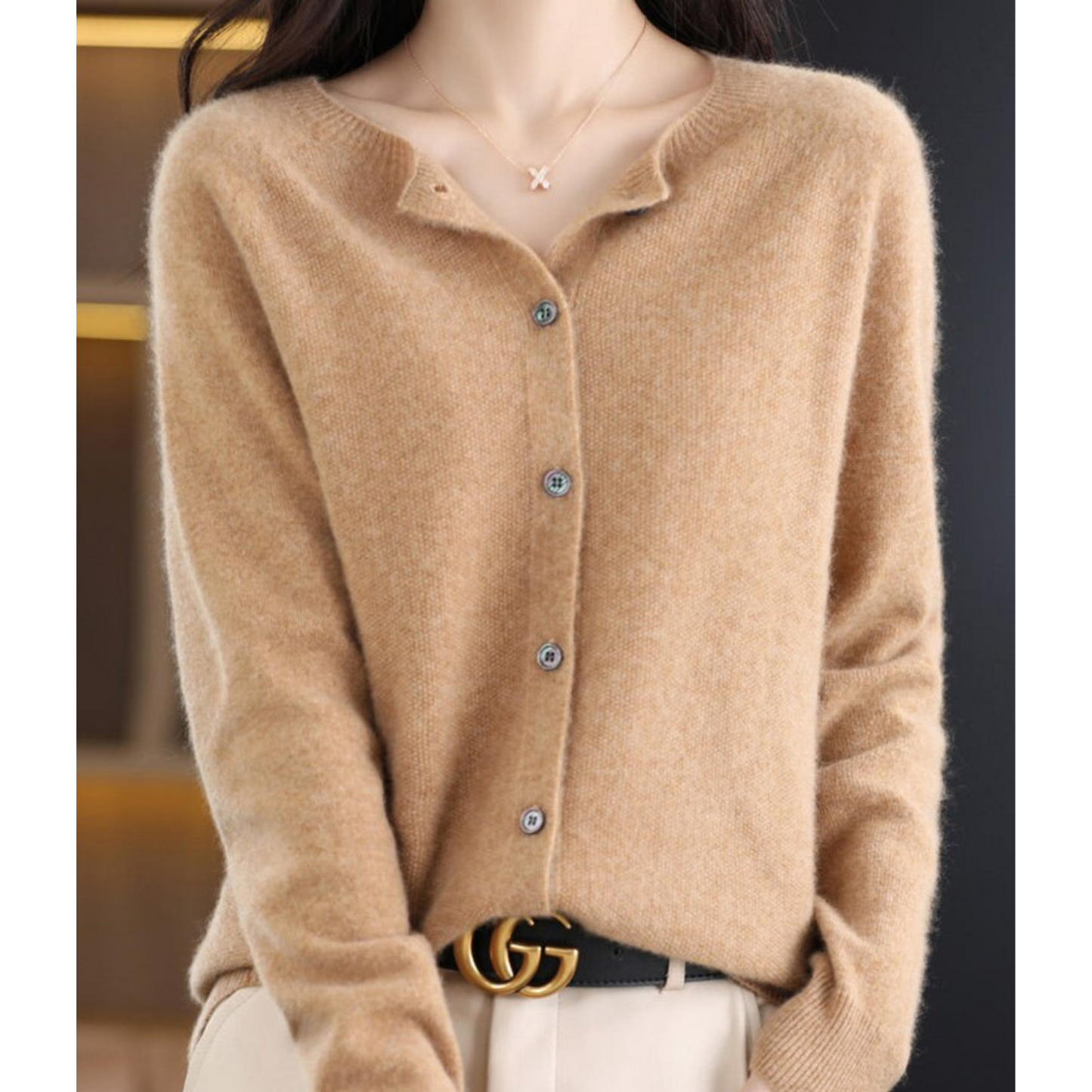 Julia - Dames Vest Cashmere Stijl met Knoopsluiting en Geribde Boord