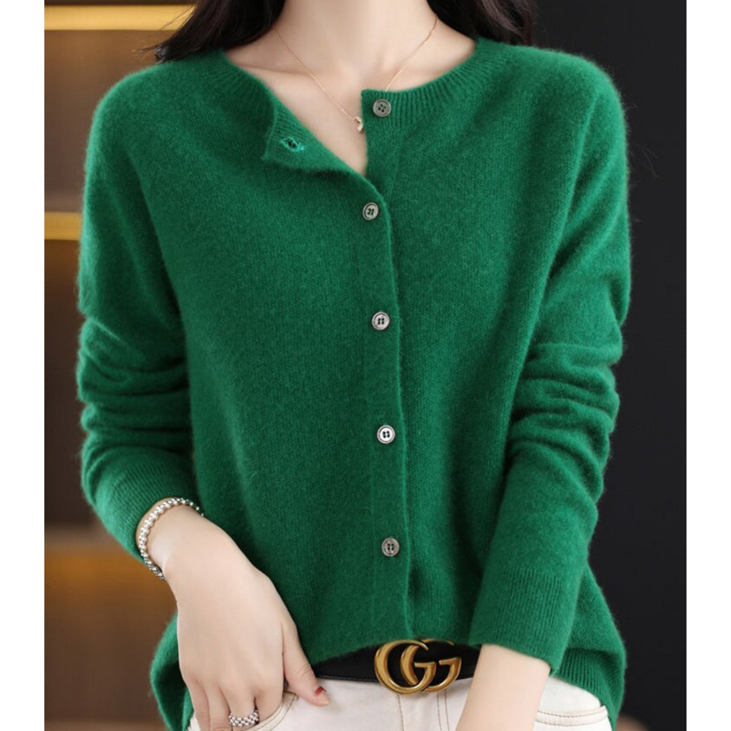 Julia - Dames Vest Cashmere Stijl met Knoopsluiting en Geribde Boord
