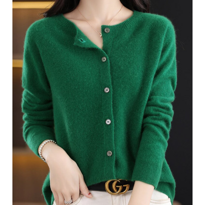 Julia - Dames Vest Cashmere Stijl met Knoopsluiting en Geribde Boord