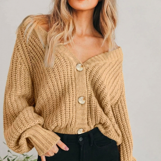 Julia - Dames Vest voor de Herfst met Grove Knopen en V Hals