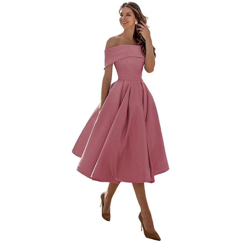 Julia - Elegante Bruiloft Gastenjurk Dames met Off-shoulder en Volumineuze A-lijn Rok
