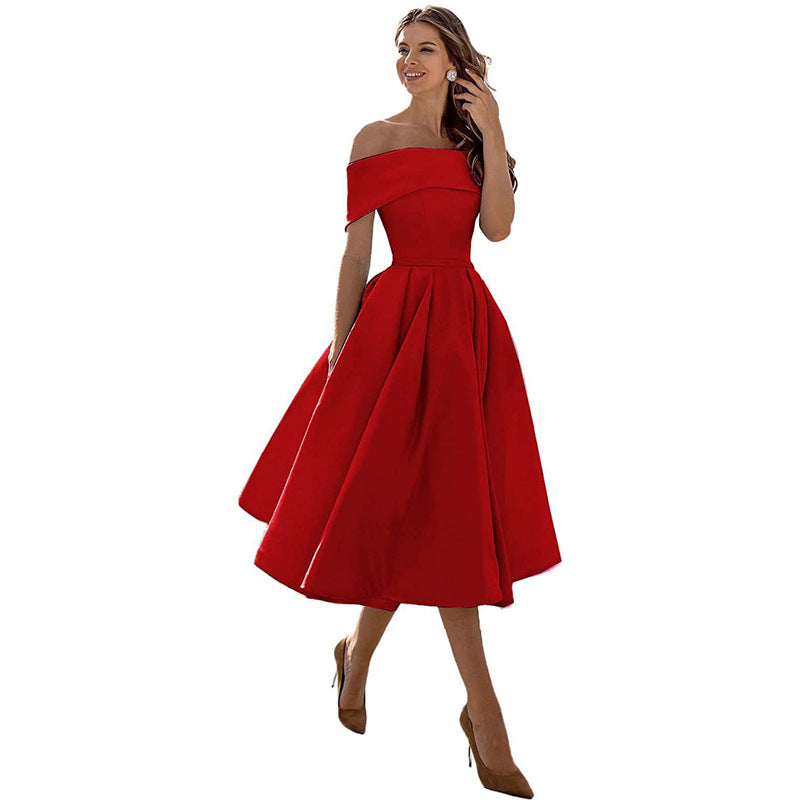 Julia - Elegante Bruiloft Gastenjurk Dames met Off-shoulder en Volumineuze A-lijn Rok