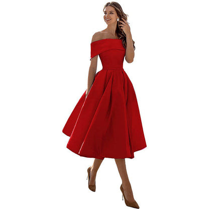 Julia - Elegante Bruiloft Gastenjurk Dames met Off-shoulder en Volumineuze A-lijn Rok