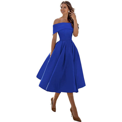 Julia - Elegante Bruiloft Gastenjurk Dames met Off-shoulder en Volumineuze A-lijn Rok