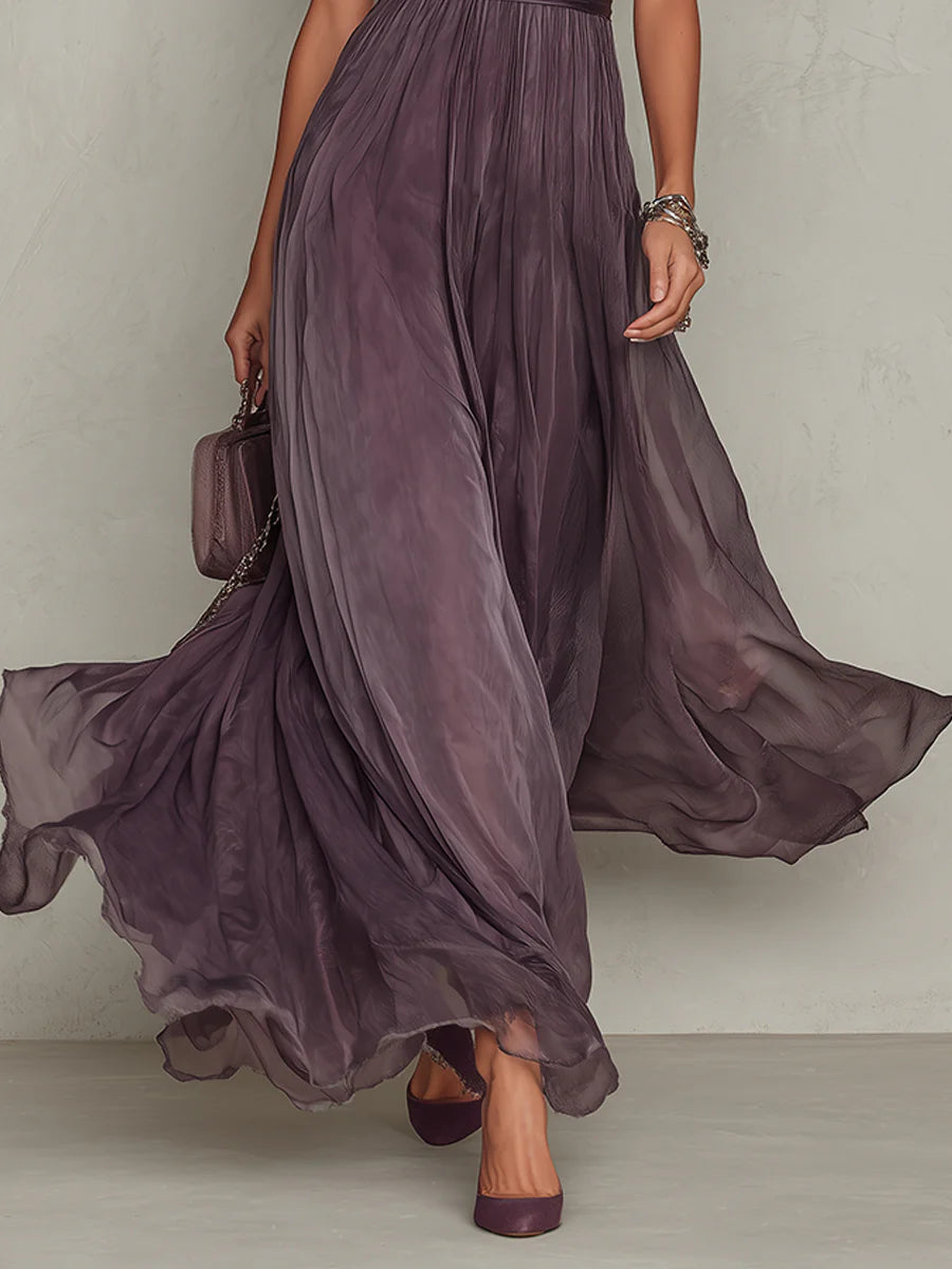 Julia - Elegante Maxi Jurk Dames met Keyhole Halslijn en Korte Mouwen
