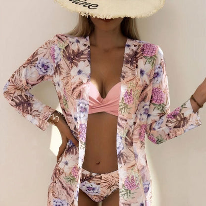 Julia - Feestelijke Bikini Set Dames met Tropische Coverup en Gekruiste Top
