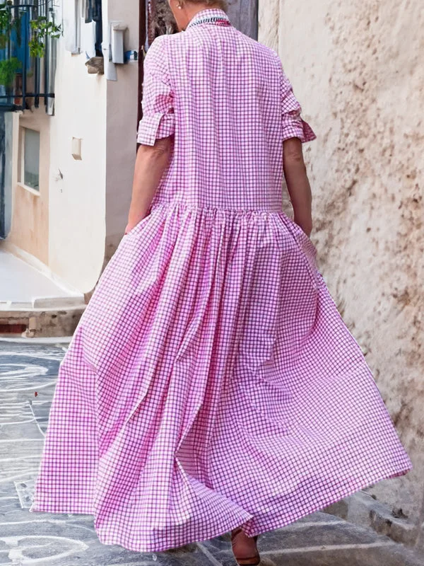 Julia - Vintage Grote Maten Maxi Jurk Dames met Blousekraag en Driekwart Mouwen