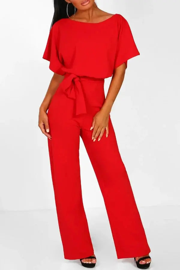 Jumpsuit Dames - Wijde Pijpen met Strikceintuur | Elegant
