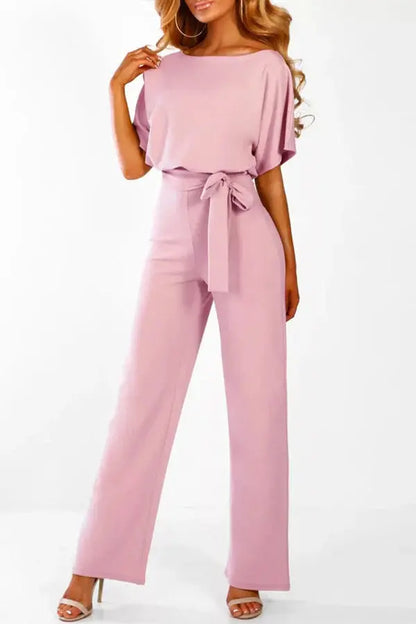 Jumpsuit Dames - Wijde Pijpen met Strikceintuur | Elegant