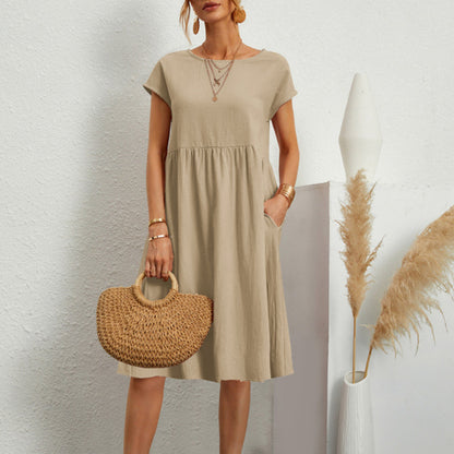 Jurk Dames - Korte Mouwen met Geplooide Taille | Zomer