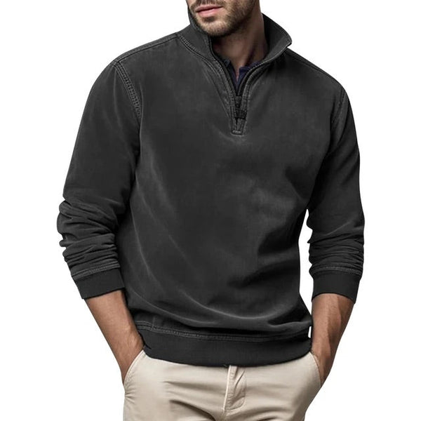 Koen - Heren Trui Quarter Zip met Ribstructuur en Opstaande Kraag