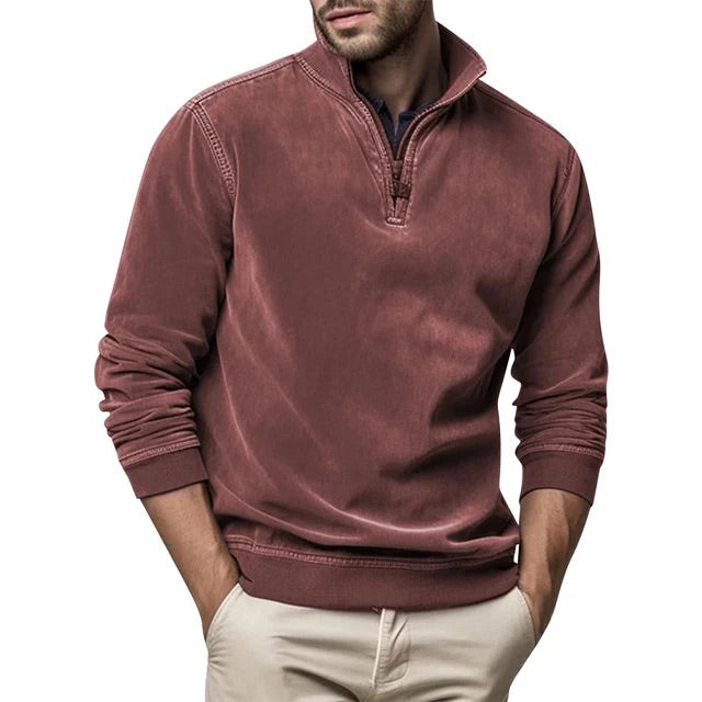 Koen - Heren Trui Quarter Zip met Ribstructuur en Opstaande Kraag