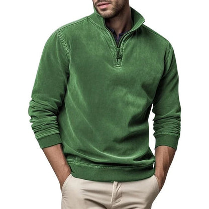 Koen - Heren Trui Quarter Zip met Ribstructuur en Opstaande Kraag