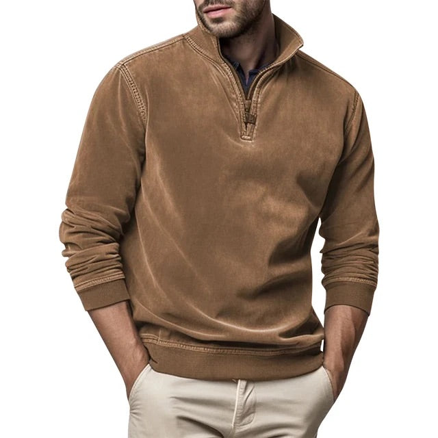 Koen - Heren Trui Quarter Zip met Ribstructuur en Opstaande Kraag