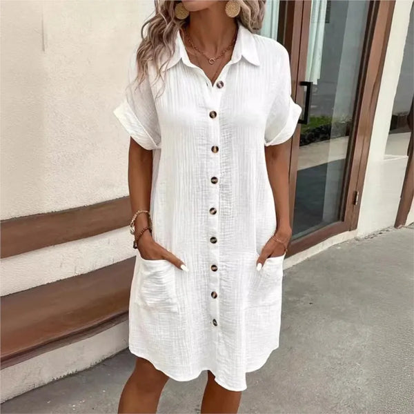 Jurk Dames - Hemdjurk met Knoopsluiting en Zakken | Zomer Casual
