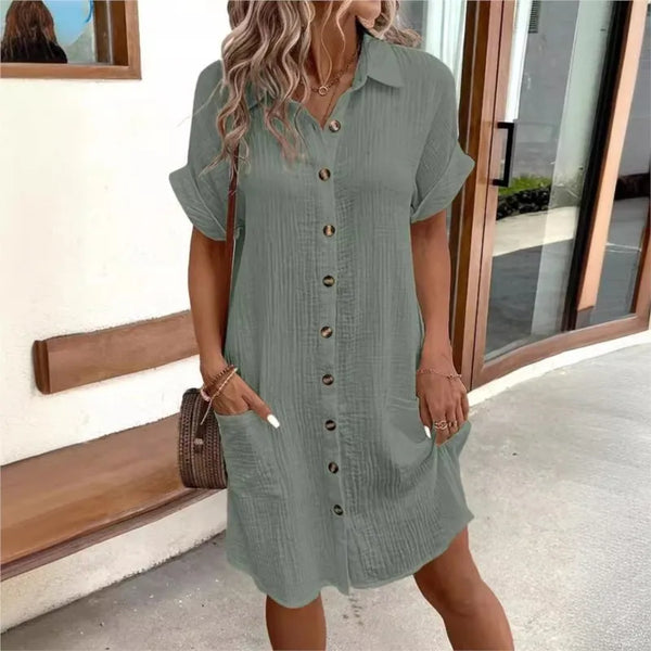Jurk Dames - Hemdjurk met Knoopsluiting en Zakken | Zomer Casual