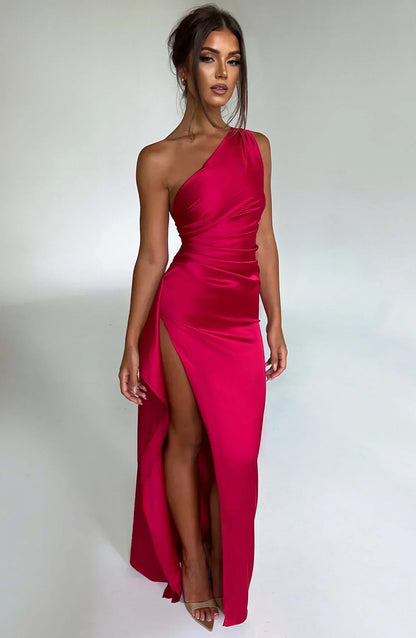 Lara - Chique Bruiloft Gastenjurk Dames met One-Shoulder Hals en Hoge Zielsplit