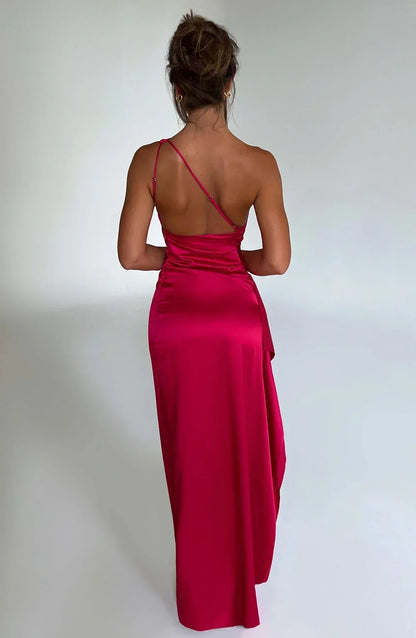 Lara - Chique Bruiloft Gastenjurk Dames met One-Shoulder Hals en Hoge Zielsplit