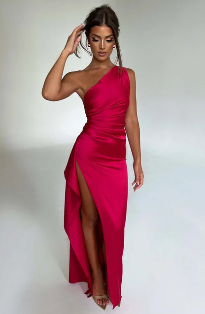 Lara - Chique Bruiloft Gastenjurk Dames met One-Shoulder Hals en Hoge Zielsplit