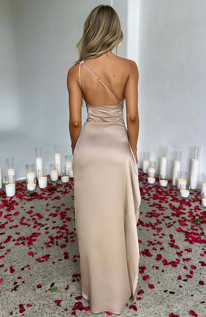 Lara - Chique Bruiloft Gastenjurk Dames met One-Shoulder Hals en Hoge Zielsplit