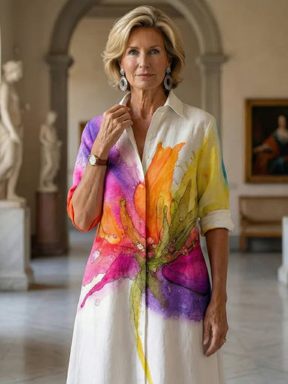 Lara - Chique Linnen Jurk Dames met Kraag en Knoopsluiting