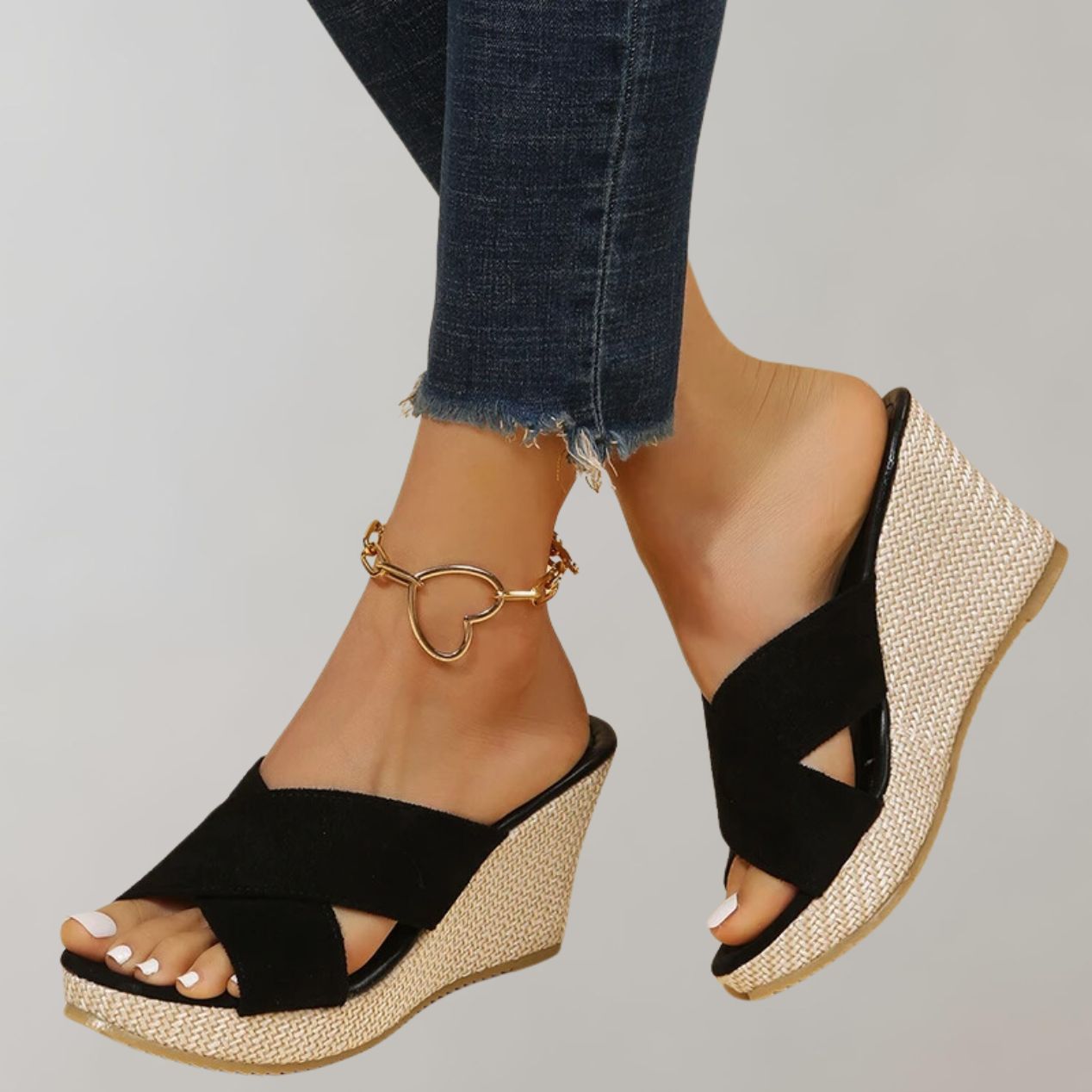 Maud - Orthopedische Sleehak Sandalen Dames met Gekruiste Band en Open Teen