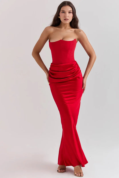 Lara - Elegante Bruiloft Gastenjurk Dames Strapless Corset met Geplooide Rok en Zeemeermin Zoom