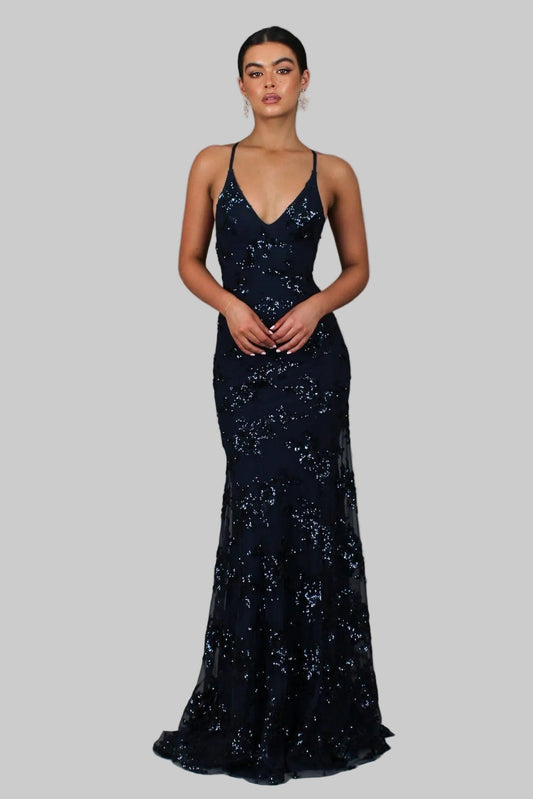 Lara - Elegante Bruiloft Gastenjurk Dames met Diepe V-hals en Pailletten