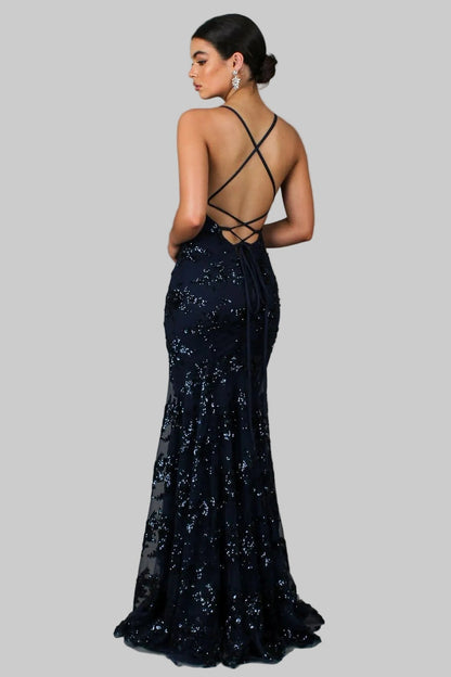 Lara - Elegante Bruiloft Gastenjurk Dames met Diepe V-hals en Pailletten