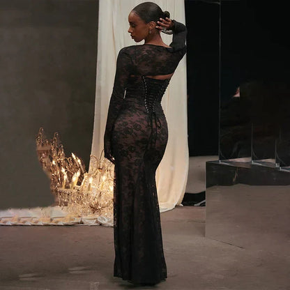 Lara - Elegante Bruiloft Gastenjurk Dames met Lange Mouwen en Zeemeermin Silhouet