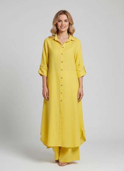 Lara - Elegante Linnen Co-Ord Set Dames met Maxi Blousejurk en Wijde Broek