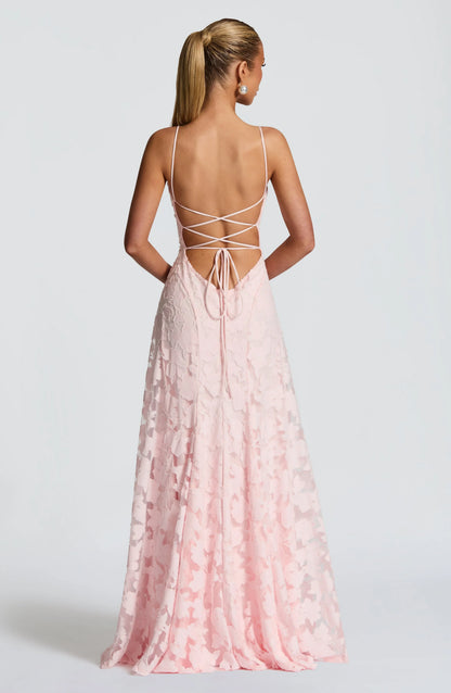 Lara - Romantische Bruiloft Gastenjurk Dames met Spaghettibandjes en Bloemen Textuur