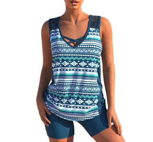 Lara - Sportieve Tankini Set Dames met V-hals en Gekruiste Bandjes