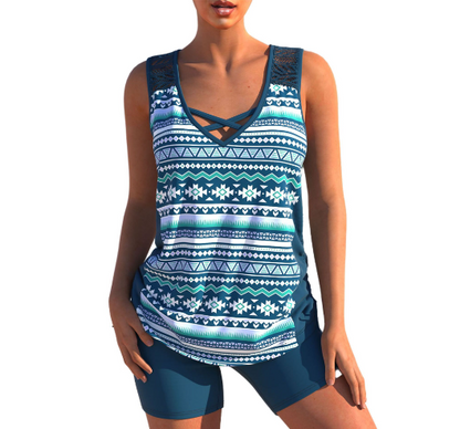 Lara - Sportieve Tankini Set Dames met V-hals en Gekruiste Bandjes